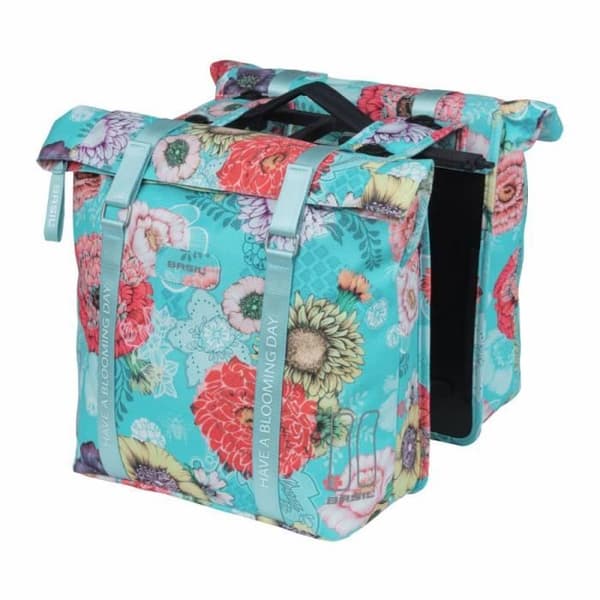 Bakväskor cykel - BASIL - Bloom Field - 28-35L - Ljusblå - MIK-fäste