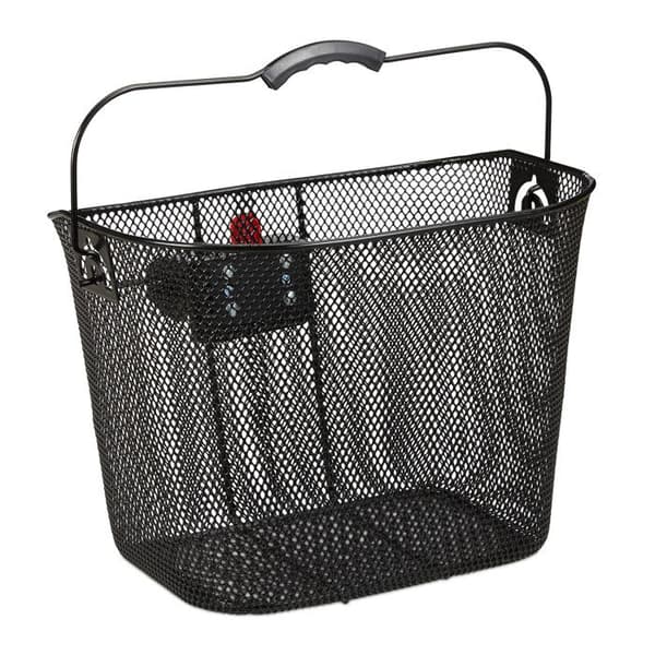 Relaxdays Cykelkorg fram, avtagbar, snabb montering &amp; demontering, styre, metall, tight mesh, 27x34,5x26cm, svart