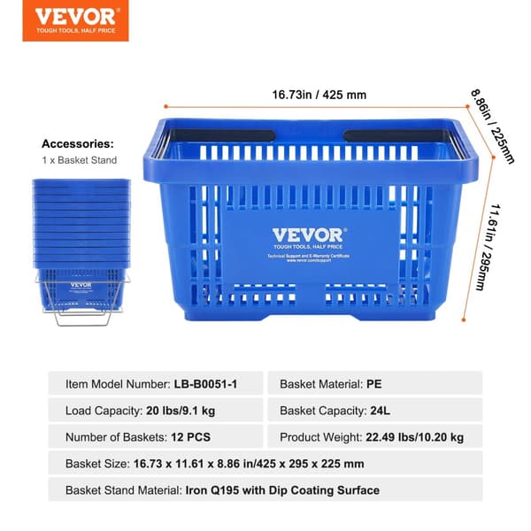 Shopping Basket Set, 20 lbs belastningskapacitet, 24L förvaringsutrymme,Blå