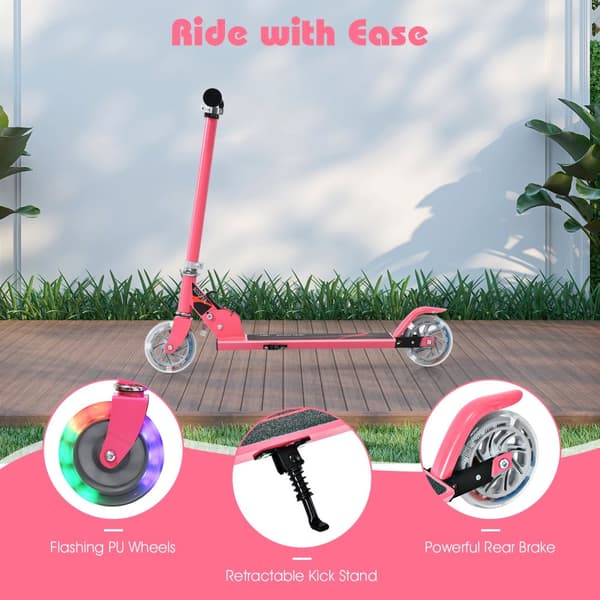 Barnsparkcykel, Hopfällbar i Aluminium med LED-ljus i Hjulen, Rosa