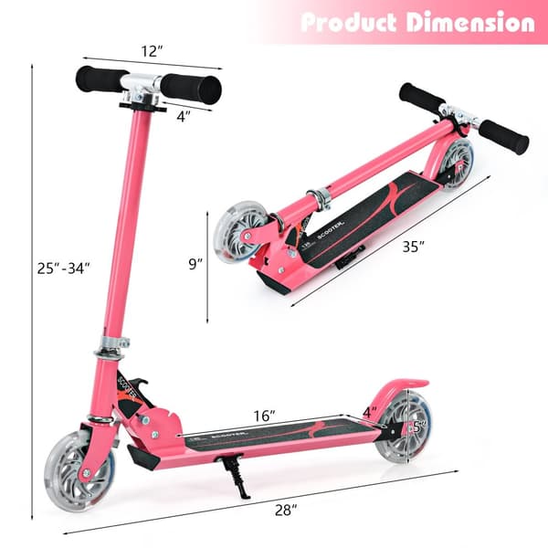 Barnsparkcykel, Hopfällbar i Aluminium med LED-ljus i Hjulen, Rosa