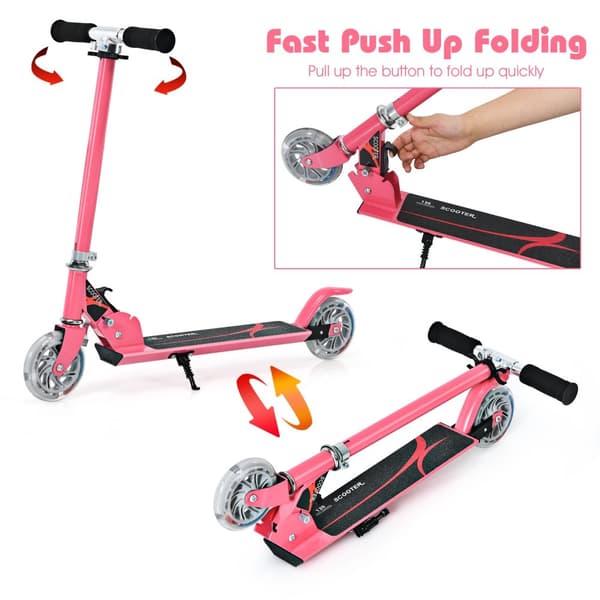 Barnsparkcykel, Hopfällbar i Aluminium med LED-ljus i Hjulen, Rosa