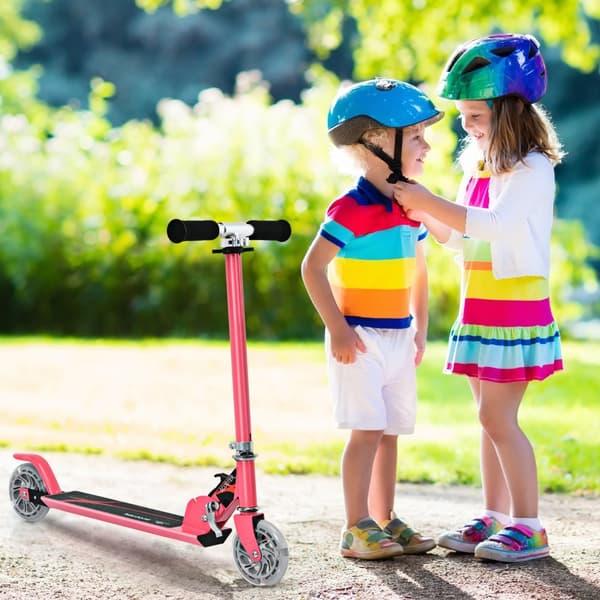 Barnsparkcykel, Hopfällbar i Aluminium med LED-ljus i Hjulen, Rosa
