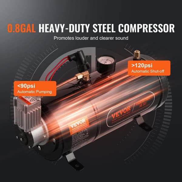 VEVOR Toghornsæt, 150dB Højlydt Lyd, 90-120 psi Kompressor, Universel 12V Kompatibilitet