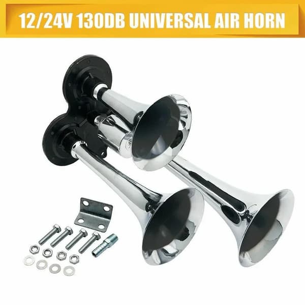 Bilens lufttuta, 3 trumpetdesign, 12V/24V spänning,12V -24V, Silver