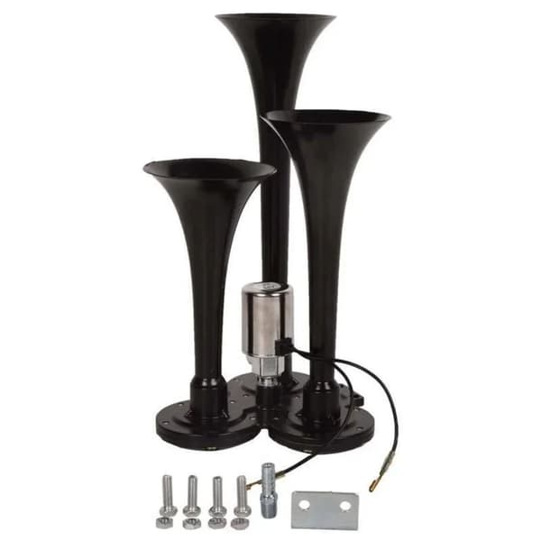 Bilhorn, 3 Trompet Design, 12V/24V Spænding,12V -24V, Sort