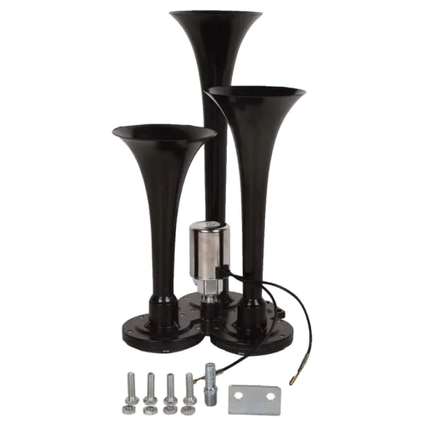 Bilhorn, 3 Trompet Design, 12V/24V Spænding,12V -24V, Sort