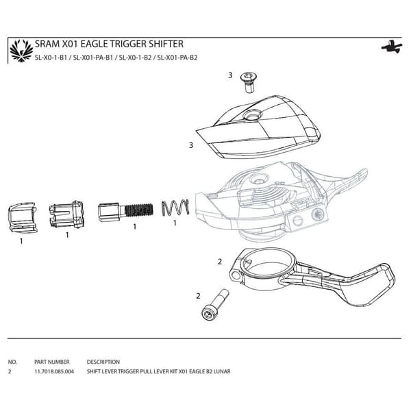 Sram Shift X01 Eagle B2 Lunar-vaihtokahvan Liipaisimen Vipupakkaus Musta