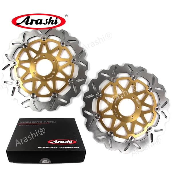 Forreste bremse skive, CNC fuld flydende, AISI 420 rustfrit stål, sort guld,2 Stykker Guld