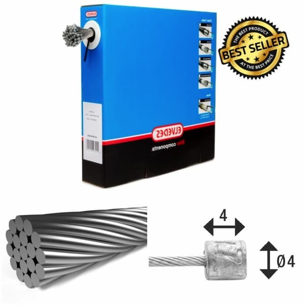 Elvedes 1x19 N-nipple 4x4 Rostfri Med N-nipple 4x4 Växelkabel 100 Enheter Silver 2250 mm