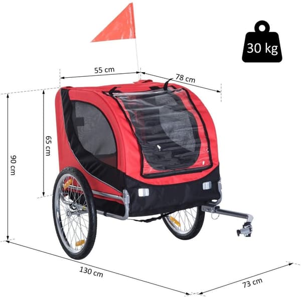 Rootz Cykelanhænger Hundeholder - Rød, Sort - Oxford, Stål - 51,18 cm x 28,74 cm x 35,43 cm