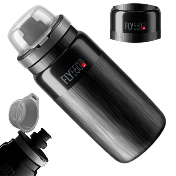 ELITE FLY MTB TEX Bidon Sort Grå Logo 550ml SUPER LIGHT 80 gram.