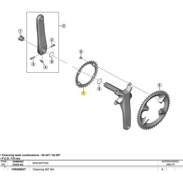 Shimano Kæderring 105 R7100 110 Bcd Søvfarvet 52t