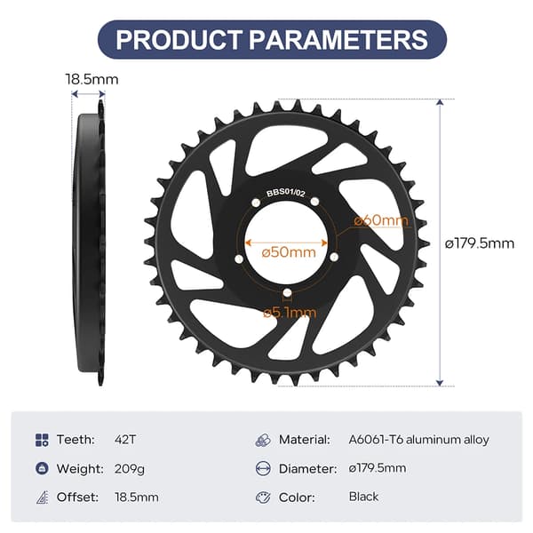 Kedjehjul för cykel, 42T tänder, lätt aluminiumlegering,BBS 42T