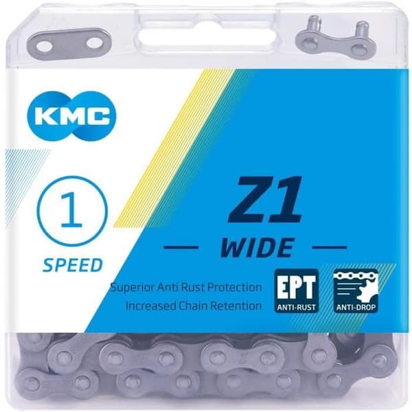 KMC Z1 kedja bred 1/2 x 1/8 tum 128S silver för stadscykel, e-cykel, BMX och fast utrustning