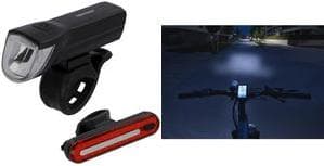 FISCHER cykelbatteri LED-belysningsset, 30 lux frontljus upp till 30 lux, omkopplingsbar till 15 lux, 5 lysdioder - 1 st (50646)