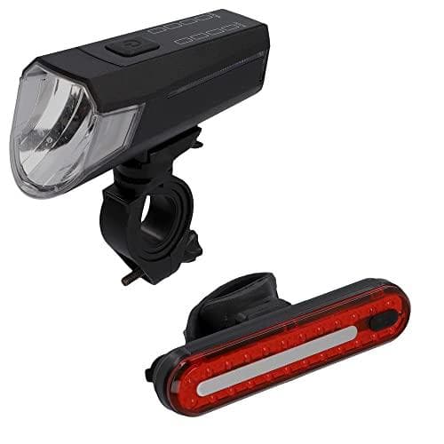 FISCHER cykelbatteri LED-belysningsset, 80 lux frontljus upp till 80 lux, omkopplingsbar till 20/40 lux, 4 lysdioder - 1 st (50647)