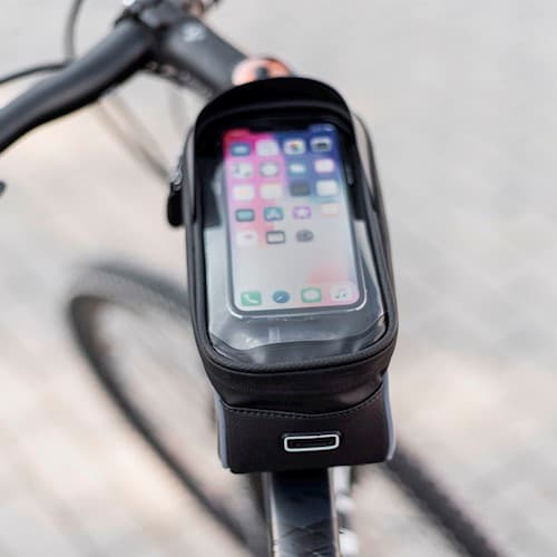 Vanntett sykkelveske og telefonholder med skjerm, svart