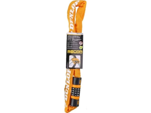 Dunlop Sykkellås, kjede med kombinasjon, lengde 900 cm - oransje