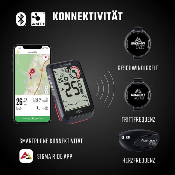 Sigma Pyöräilytietokone Rox 4.0 Kanssa Kit Hr Musta