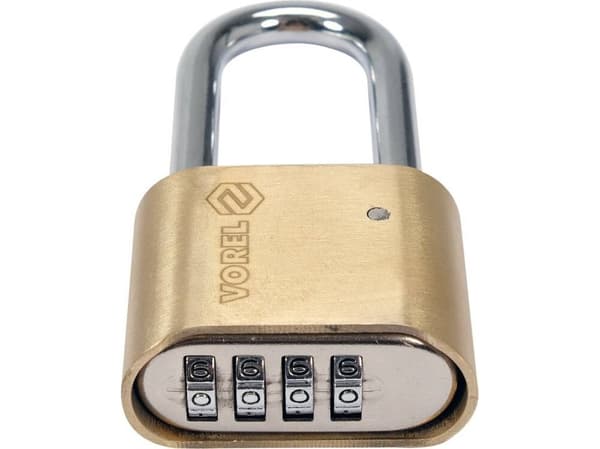 VOREL BRASS COMBINATION PADLOCK 50mm LENGTH HEADBAR MECHANISM FROM THE BOTTOM