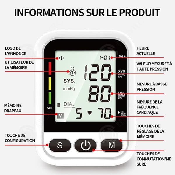 INN LCD-mätinstrument Kroppsmätinstrument Arm Fitnessmätare Intelligent trycksättning Vit