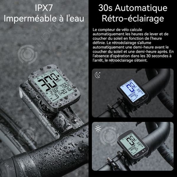 INN Hastighetsmätare vattentålig IPX7 cykeldator GPS intelligent bakgrundsbelysning 30 s automatisk lätt och portabel svart