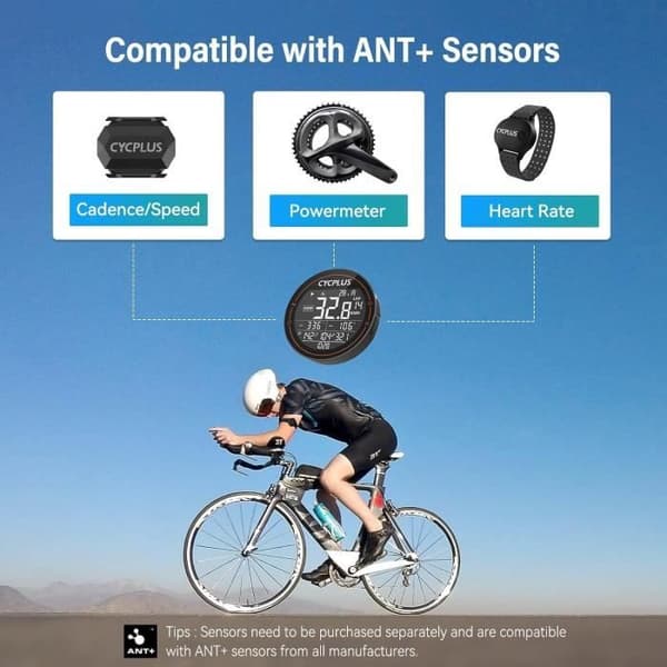 CYCPLUS Cykeldator GPS - Trådlös vattentålig cykeldator IPX6 - Cykeltachometr Ant+ - Trådlös cykeldator Blue