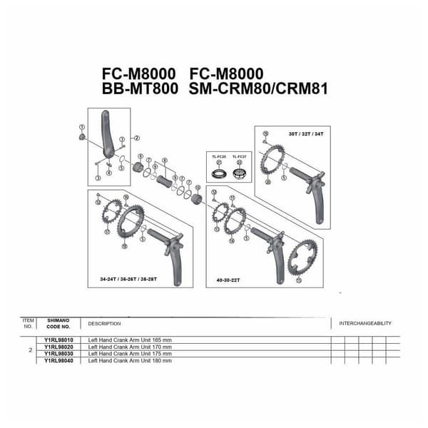 Shimano Venstre Håndsving Deore Xt M8000 Sort 170 mm