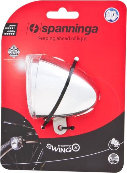 SPANNINGA Swingo XB frontlys 10 lux/50 lumen + batterier krom (SNG-H070017)