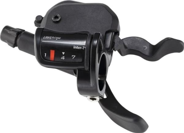 Mikroväxelspak MICROSHIFT, höger, 7.r., Shimano-kompatibel, Xpress-växelspak, optisk växelindikator, svart (NY)