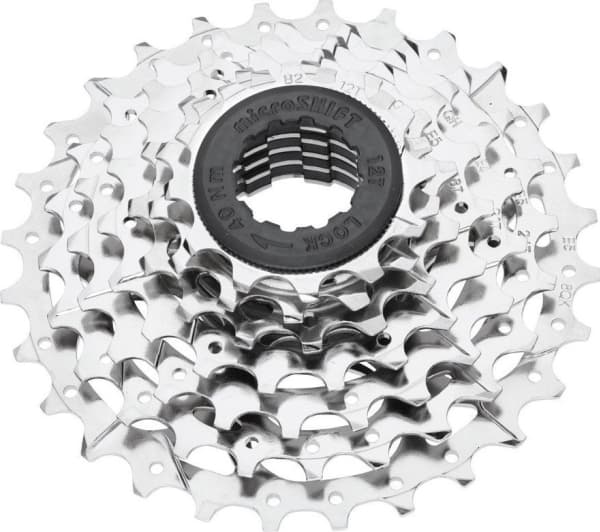 Microshift MICROSHIFT MEZZO-kassett, 7-trinns, stål, Shimano-kompatibel, 12-13-15-18-21-24-28, Nikkel (NY)