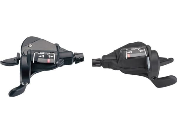 Microshift kahvat MICROSHIFT MEZZO, pari, 8.r. (3x8), Shimano yhteensopiva, peukalohana, optinen vaihteen osoitin (UUSI)
