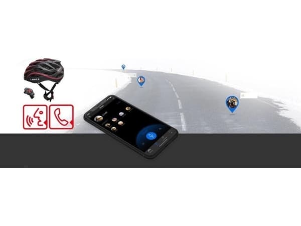 Kask szosowy Bluetooth 55-61cm LED/SOS/Intercom czerwony