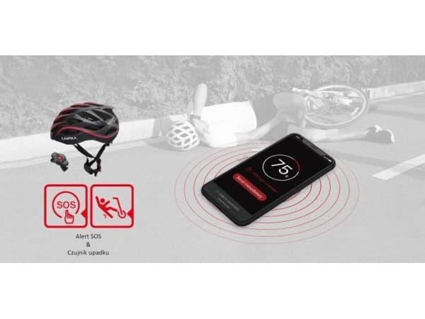 Kask szosowy Bluetooth 55-61cm LED/SOS/Intercom czerwony