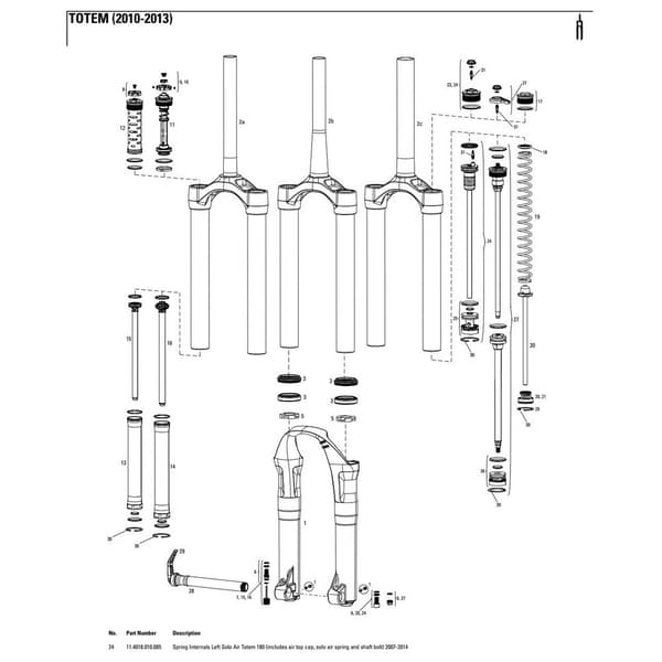 Rockshox Totem 180 Mm Invändiga Delar Till Vänster Luftfjädring Svart