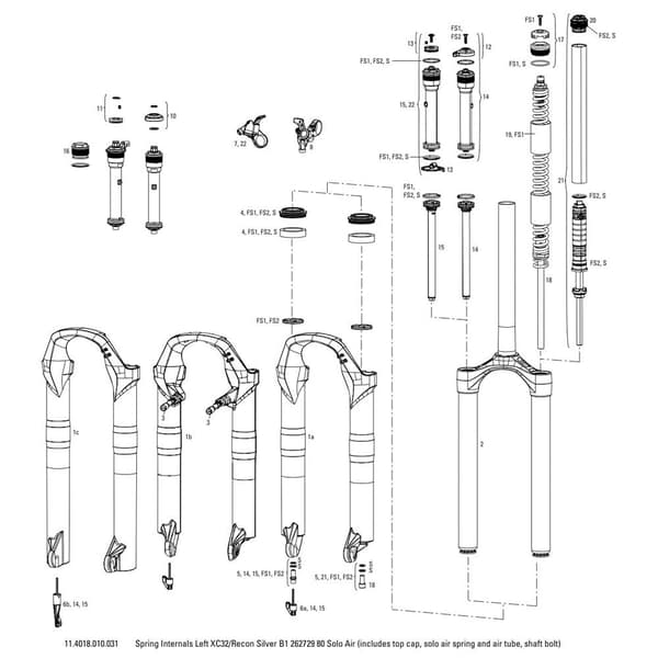 Rockshox Xc32 26´´/29´´ 80 Mm Solo Air Vasemman Jousen Sisäosat Musta
