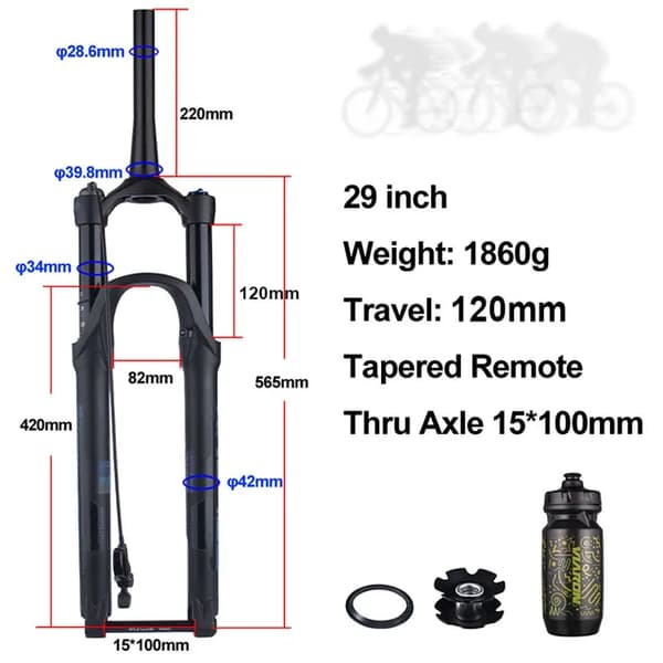BOLANY Cykelforgaffel, Boost gennemaksel, Rebound justering, 29 Fjernbetjening 120mm