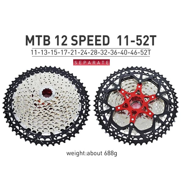 Cykelfrihjul, Ultralight Design, Flere Hastighedsindstillinger, 12s 52t sølv