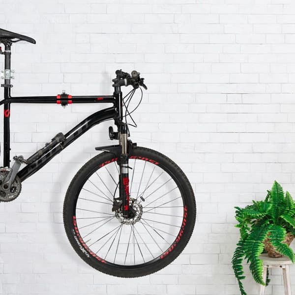 Relaxdays stöttande väggfäste för cykel, ram: 25-40 mm, upp till 20 kg, klämma för reparation, garage och verkstad, svart - röd