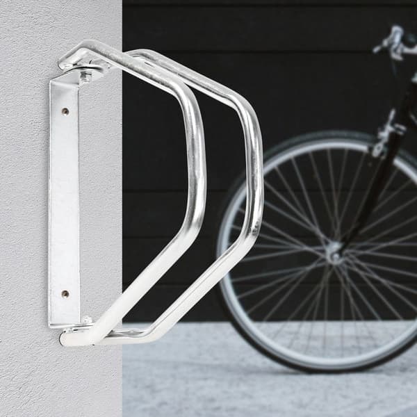 Relaxdays MTB Cykelställ HxBxD 32,5 x 9 x 28,5 cm Cykelställ System Parkeringsställ 1 Cykel Metall Väggmonterad, Silver