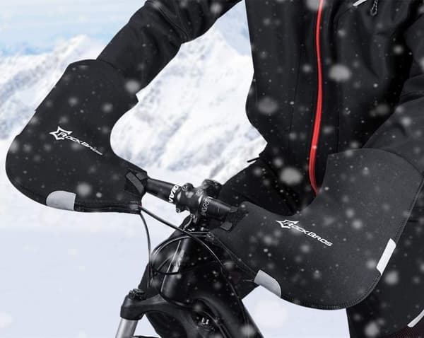 ROCKBROS D16-B styrhandskar vinter termiska vindtäta styrmanschetter för cykelfodrad vattentålig
