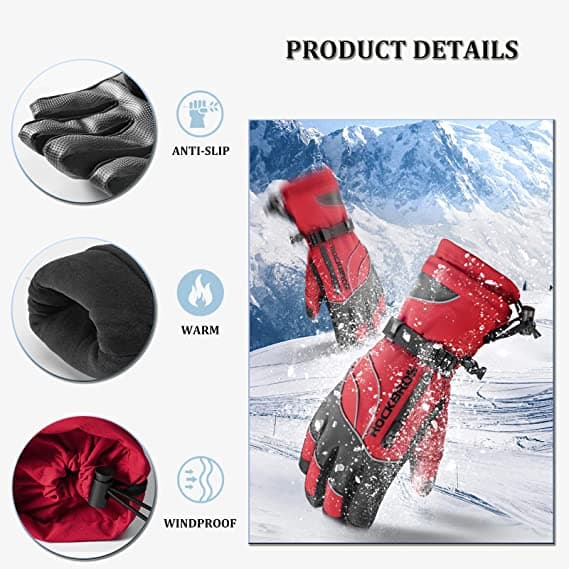 ROCKBROS vinterhandskar skidhandskar damer herrar varm vindtät till skid snowboard -20 grader