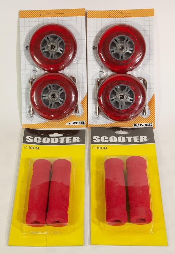 Kickbike set red handles, wheels and mini skis x 2 pcs