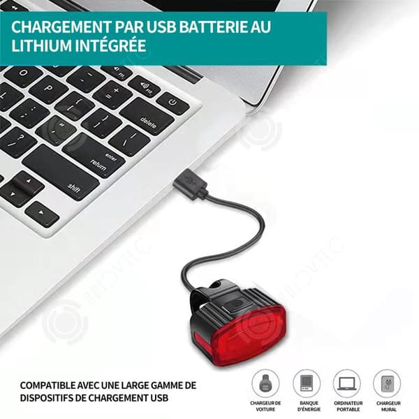 INN Cykelbakljus USB Laddning Inbyggd 230mah litiumbatteri Rött ljus 14LED 50lm Cykelutrustning 4,5x2,6cm