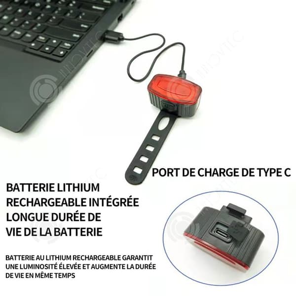 INN Cykelbakljus USB Laddning Inbyggd 230mah litiumbatteri Rött ljus 14LED 50lm Cykelutrustning 4,5x2,6cm