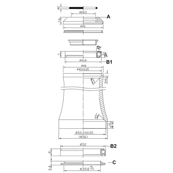 Tange Integrated Ahead Head Set Sort,Søvfarvet 1 1/8-1.5´´ / 41.8-52