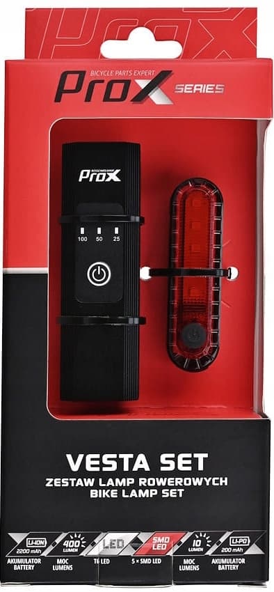 PROX VESTA SET USB CYKELLAMPE SET 400 lm