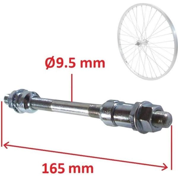 Cykelhjulaxel - Universell - 9.5x165 mm - Baknav - Vintage silver - 9.5 mm mutter
