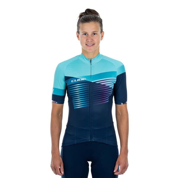 Cube Teamline Korta ärmar Cykeltröja Blå XS Kvinna